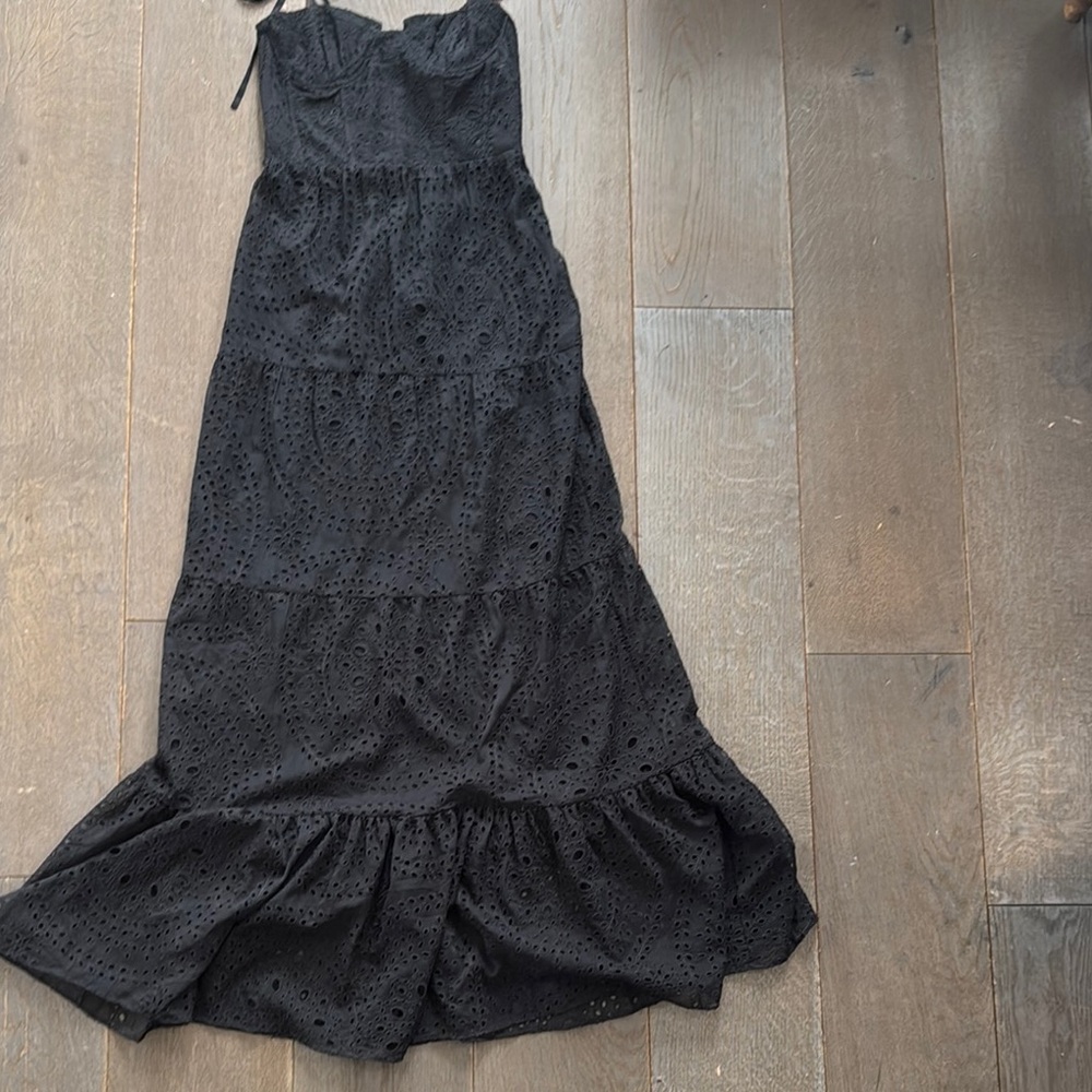 Alice + Olivia Black Ruffled Tiered Maxi Dress